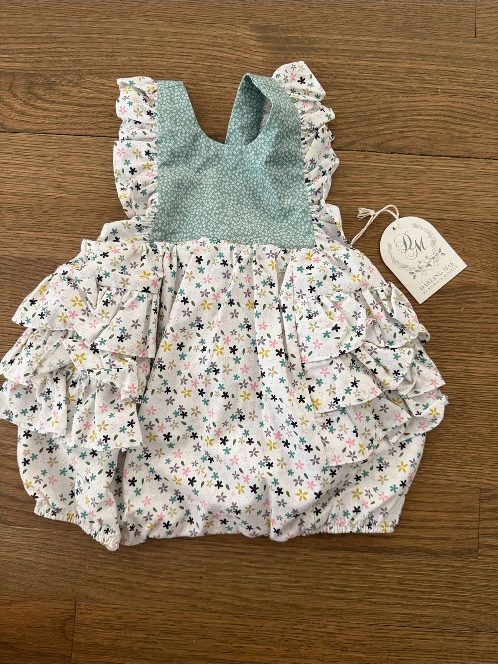 Darling Mint Bodice Floral Ruffle Bubble Romper